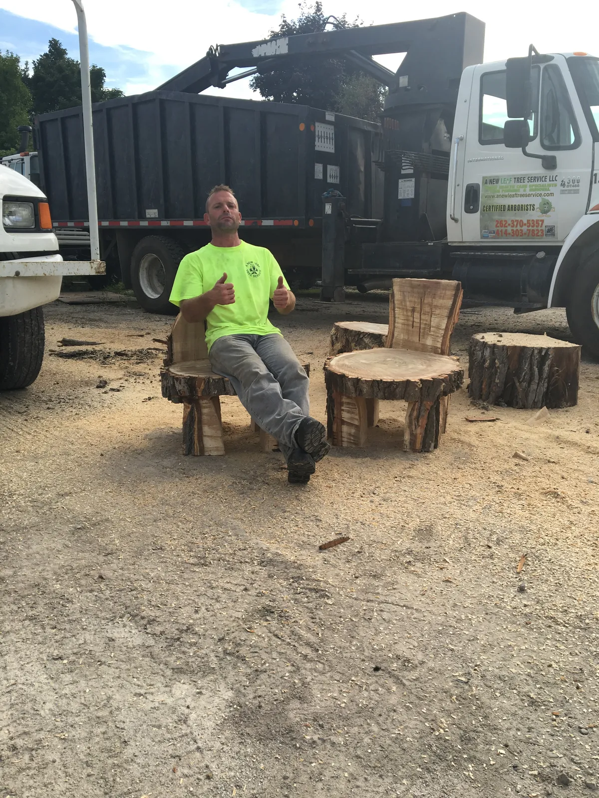 Custom rustic outdoor furniture handcrafted from milled tree rounds by Urban Loggers LLC Milwaukee